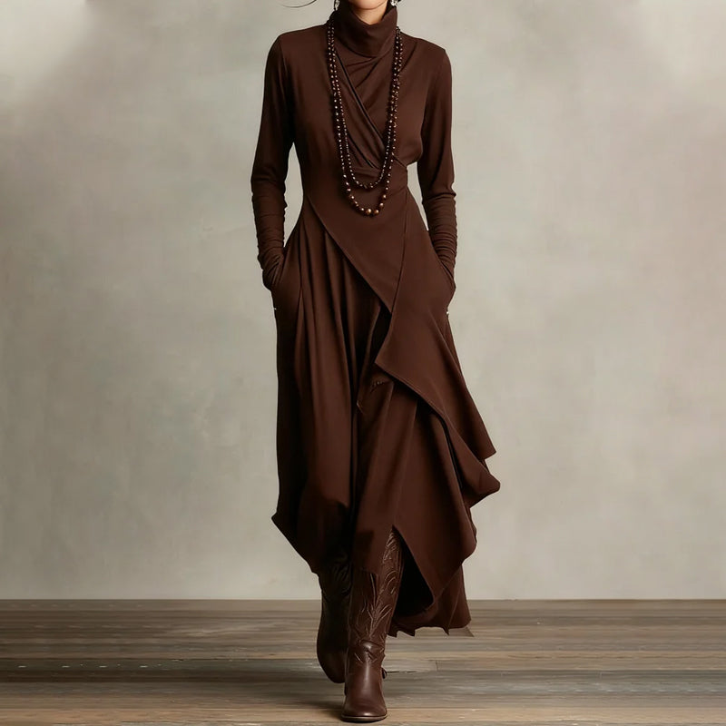 🎉Women's Elegant High-Neck Asymmetrical Draped Maxi Dress