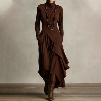 🎉Women's Elegant High-Neck Asymmetrical Draped Maxi Dress