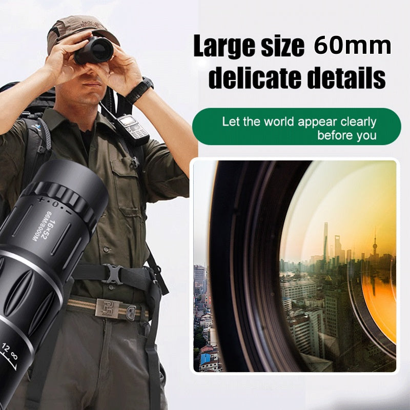 Monocular Profissional 16X52: Telescópio de Alta Potência, Alta Definição e Visão Noturna em Baixa Luz
