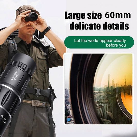 Monocular Profissional 16X52: Telescópio de Alta Potência, Alta Definição e Visão Noturna em Baixa Luz