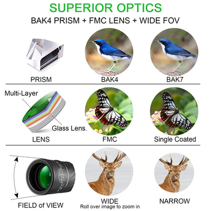 Monocular Profissional 16X52: Telescópio de Alta Potência, Alta Definição e Visão Noturna em Baixa Luz
