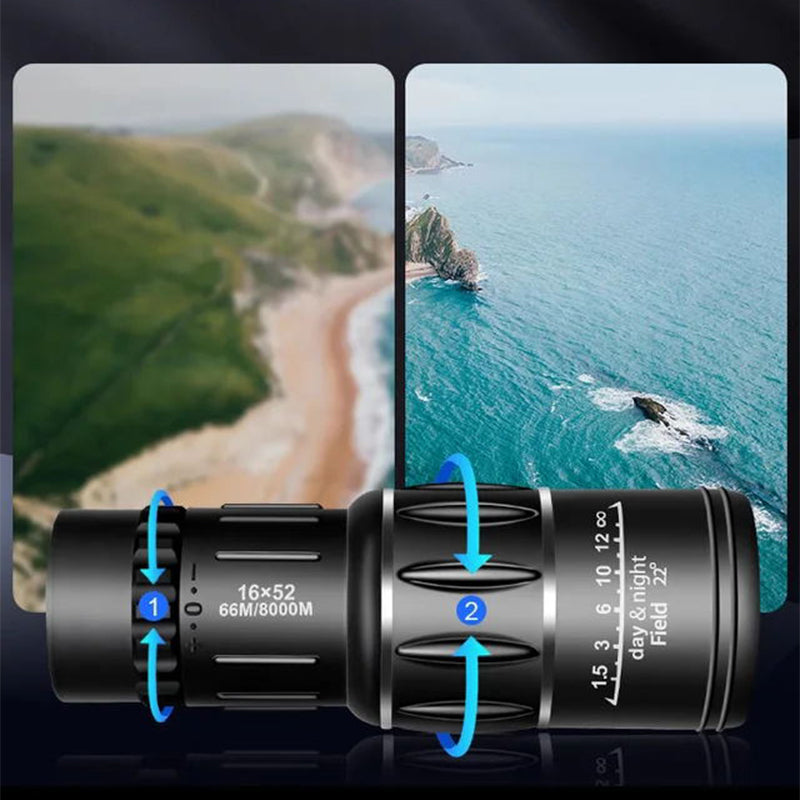 Monocular Profissional 16X52: Telescópio de Alta Potência, Alta Definição e Visão Noturna em Baixa Luz
