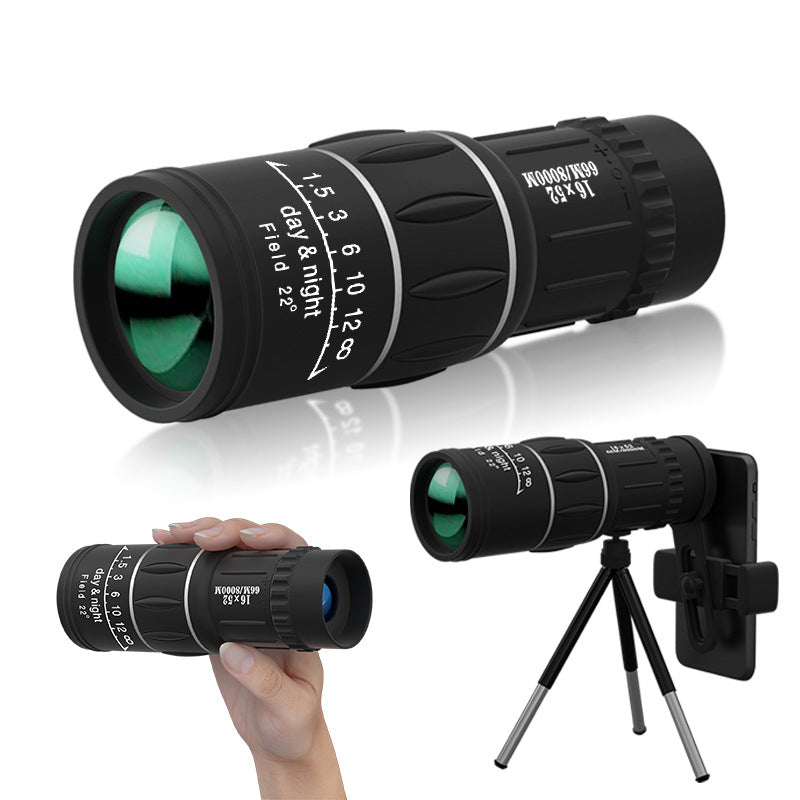 Monocular Profissional 16X52: Telescópio de Alta Potência, Alta Definição e Visão Noturna em Baixa Luz