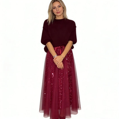 🎁Novidades de 2026 com 70% de desconto💥Conjunto feminino com blusa brilhante e saia de tule — Conjunto de duas peças deslumbrante e elegante✨