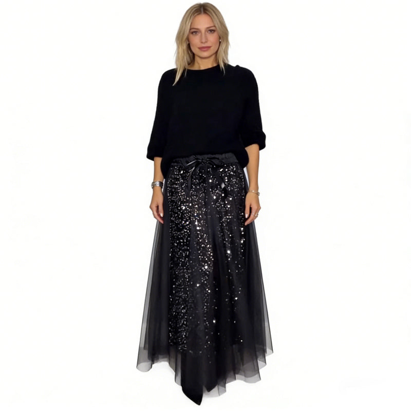 🎁Novidades de 2026 com 70% de desconto💥Conjunto feminino com blusa brilhante e saia de tule — Conjunto de duas peças deslumbrante e elegante✨