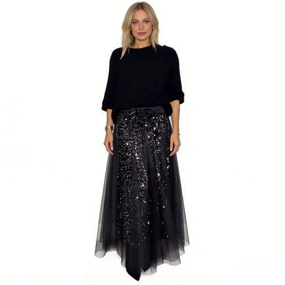 🎁Novidades de 2026 com 70% de desconto💥Conjunto feminino com blusa brilhante e saia de tule — Conjunto de duas peças deslumbrante e elegante✨