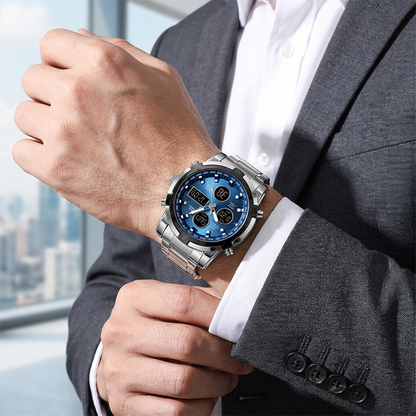 📢📢50% DE DESCONTO!! ⏰ Relógio analógico-digital militar à prova d'água para homens – 48 mm, multifuncional e com pulseira de aço inoxidável! 🕰️💪
