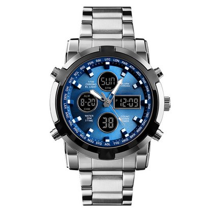📢📢50% DE DESCONTO!! ⏰ Relógio analógico-digital militar à prova d'água para homens – 48 mm, multifuncional e com pulseira de aço inoxidável! 🕰️💪