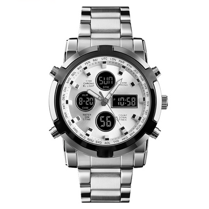📢📢50% DE DESCONTO!! ⏰ Relógio analógico-digital militar à prova d'água para homens – 48 mm, multifuncional e com pulseira de aço inoxidável! 🕰️💪