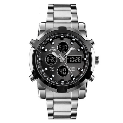 📢📢50% DE DESCONTO!! ⏰ Relógio analógico-digital militar à prova d'água para homens – 48 mm, multifuncional e com pulseira de aço inoxidável! 🕰️💪