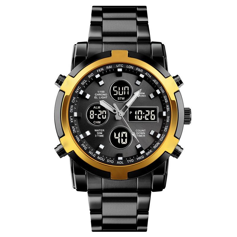 📢📢50% DE DESCONTO!! ⏰ Relógio analógico-digital militar à prova d'água para homens – 48 mm, multifuncional e com pulseira de aço inoxidável! 🕰️💪