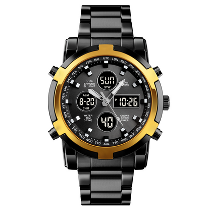 📢📢50% DE DESCONTO!! ⏰ Relógio analógico-digital militar à prova d'água para homens – 48 mm, multifuncional e com pulseira de aço inoxidável! 🕰️💪
