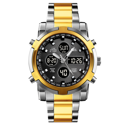 📢📢50% DE DESCONTO!! ⏰ Relógio analógico-digital militar à prova d'água para homens – 48 mm, multifuncional e com pulseira de aço inoxidável! 🕰️💪