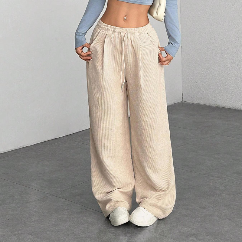 👖✨ 60% OFF! Casual Loose Fit Corduroy Trousers for Women – Wide-Leg, Adjustable Waist & Wrinkle-Resistant Retro Style