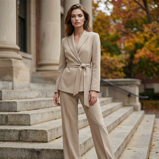 🎁Novidade com 50% de desconto💥Conjunto feminino elegante com blazer acinturado e calça pantalona