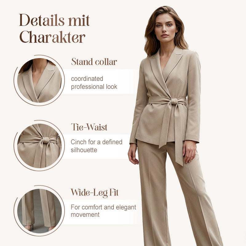 🎁Novidade com 50% de desconto💥Conjunto feminino elegante com blazer acinturado e calça pantalona