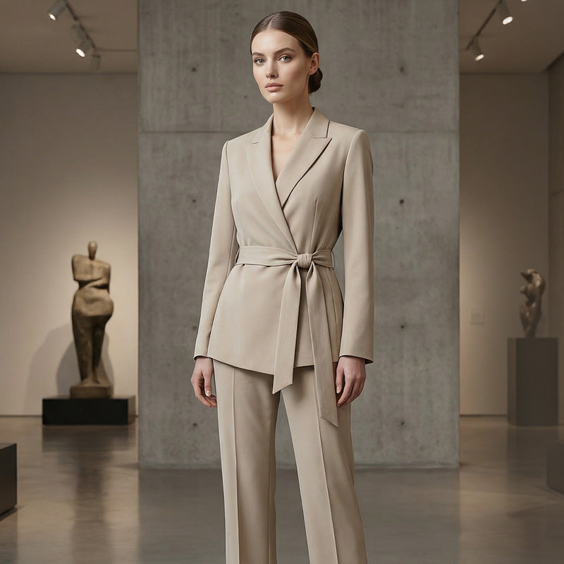 🎁Novidade com 50% de desconto💥Conjunto feminino elegante com blazer acinturado e calça pantalona