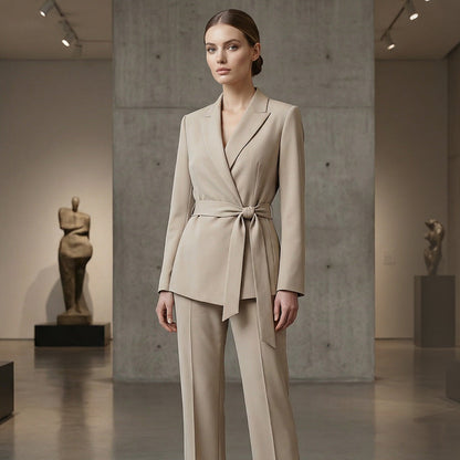 🎁Novidade com 50% de desconto💥Conjunto feminino elegante com blazer acinturado e calça pantalona