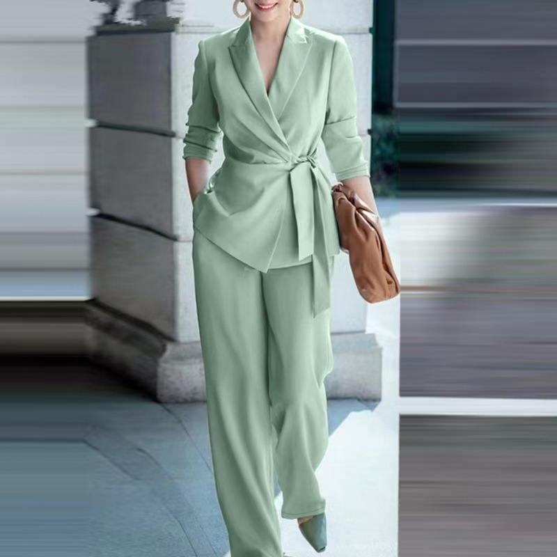 🎁Novidade com 50% de desconto💥Conjunto feminino elegante com blazer acinturado e calça pantalona