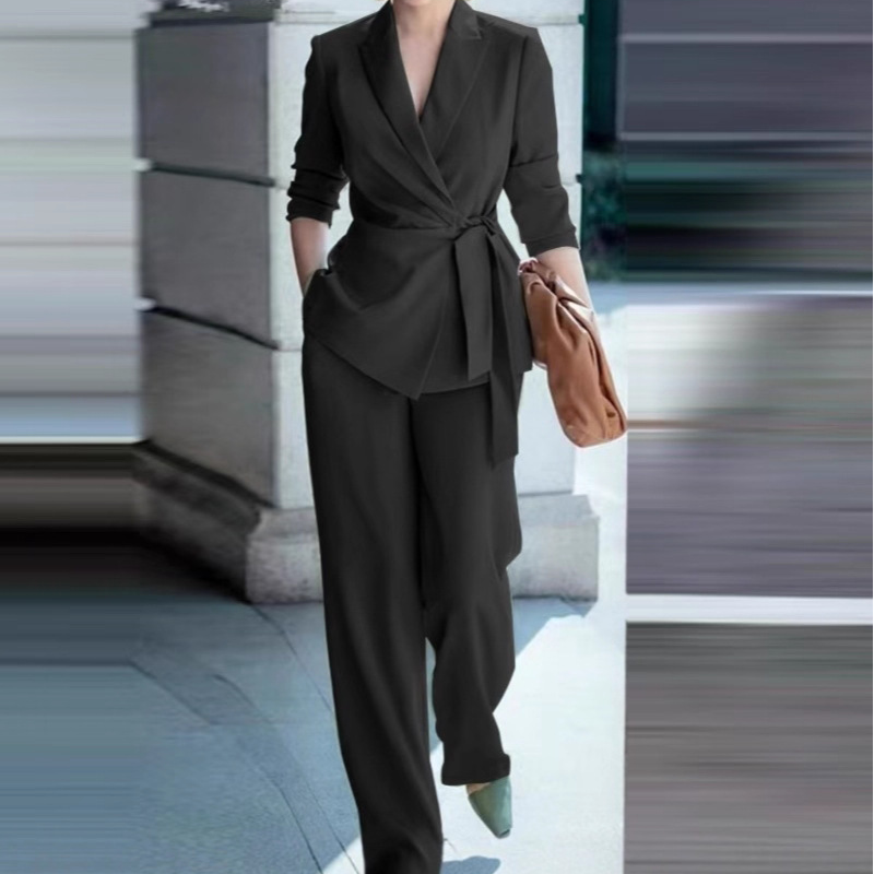 🎁Novidade com 50% de desconto💥Conjunto feminino elegante com blazer acinturado e calça pantalona