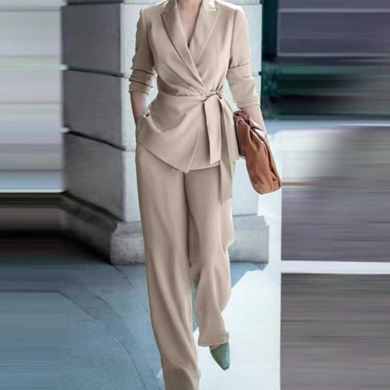 🎁Novidade com 50% de desconto💥Conjunto feminino elegante com blazer acinturado e calça pantalona