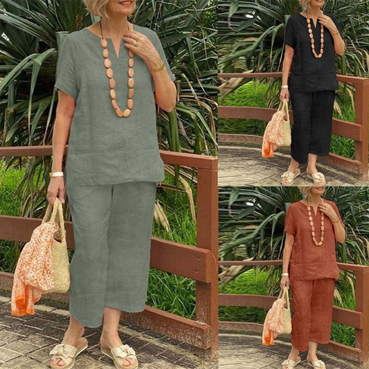🥳2026 HOT SALE🥳💞50K+ SOLD!💕💫 50% OFF! Women's V-Neck Loose Fit Set – Cotton-linen blend, airy silhouette. Flattering on all body types. Versatile for any occasion. Your new favourite. 🛡️🕊️