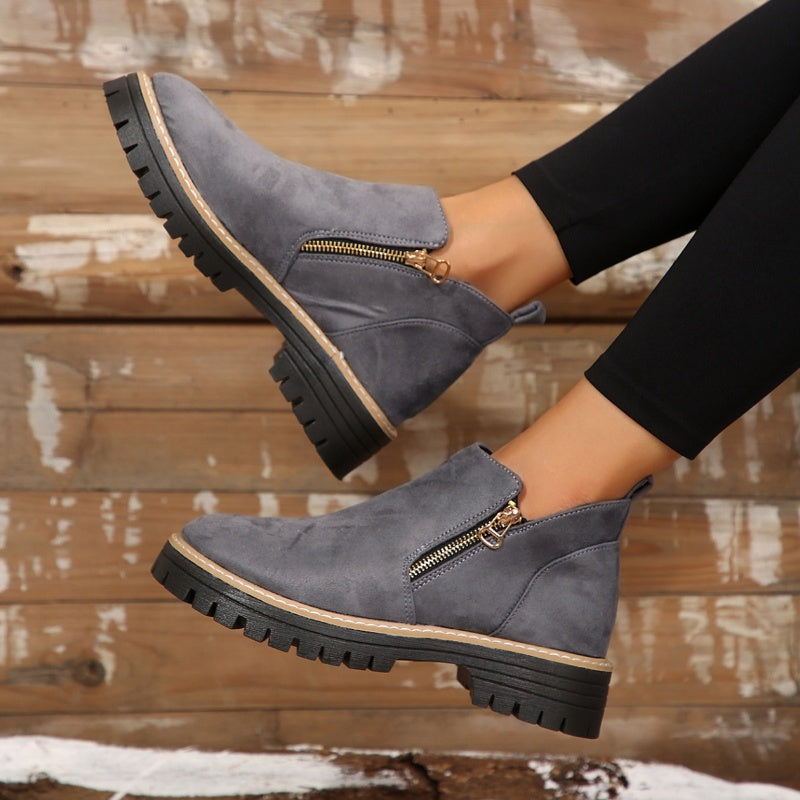 Women's Round-Toe Ankle Boots with Side Zipper