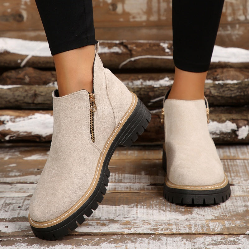 Women's Round-Toe Ankle Boots with Side Zipper