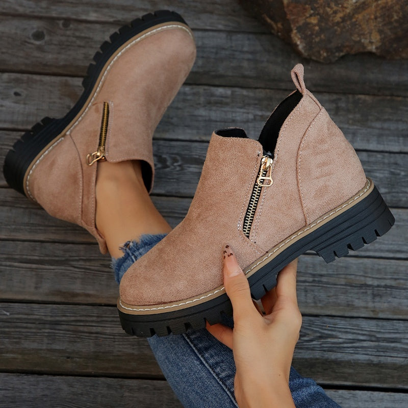 Women's Round-Toe Ankle Boots with Side Zipper