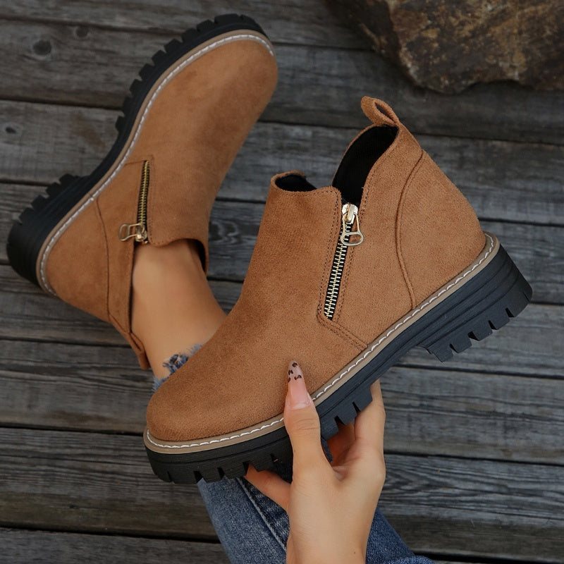 Women's Round-Toe Ankle Boots with Side Zipper