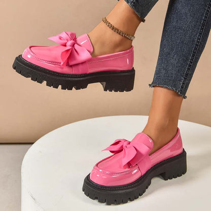 Chic Sweet Platform Loafers with Bow