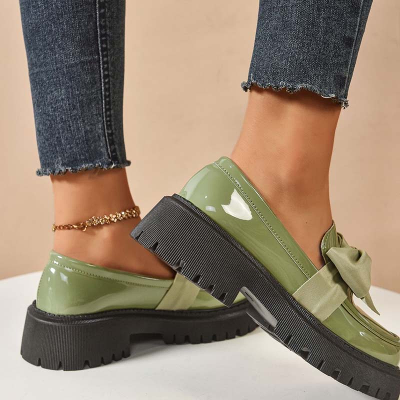Chic Sweet Platform Loafers with Bow