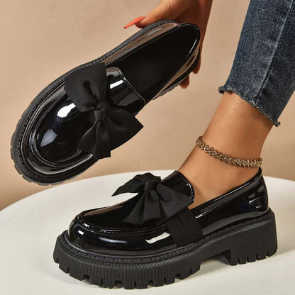 Chic Sweet Platform Loafers with Bow