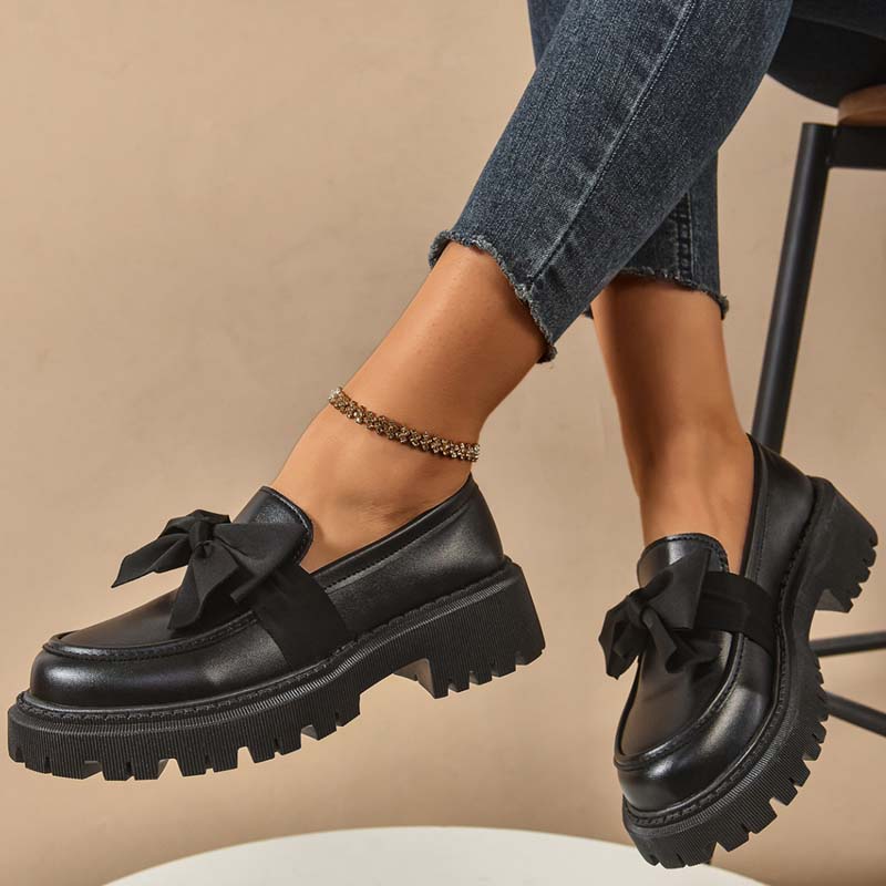 Chic Sweet Platform Loafers with Bow