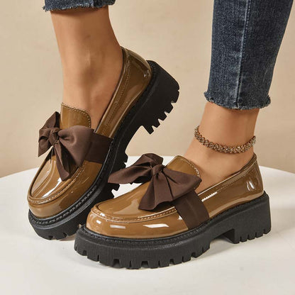Chic Sweet Platform Loafers with Bow