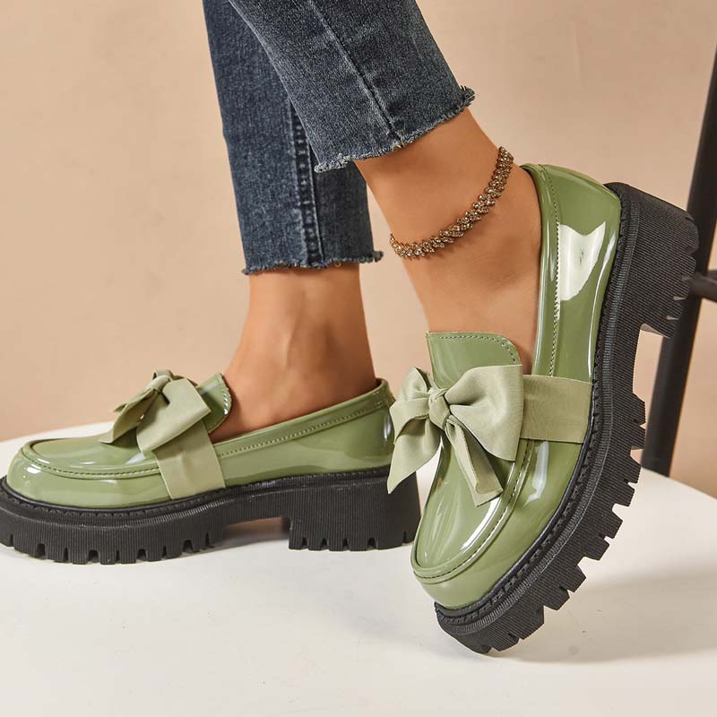 Chic Sweet Platform Loafers with Bow