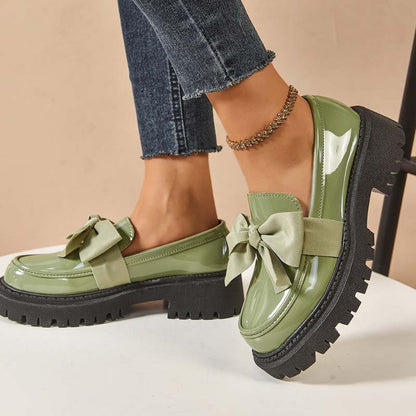 Chic Sweet Platform Loafers with Bow