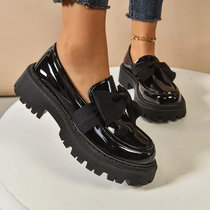 Chic Sweet Platform Loafers with Bow