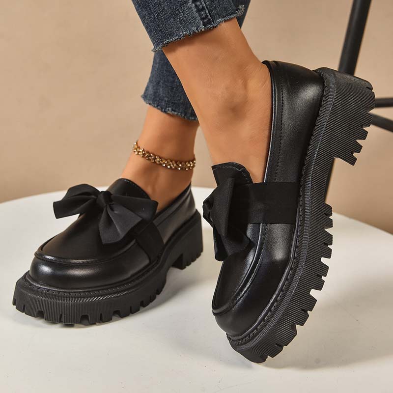 Chic Sweet Platform Loafers with Bow