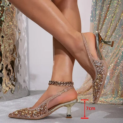 Women's Rhinestone Pointed Closed Toe Slingback Heels