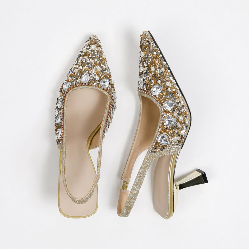 Women's Rhinestone Pointed Closed Toe Slingback Heels