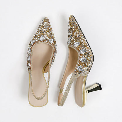 Women's Rhinestone Pointed Closed Toe Slingback Heels
