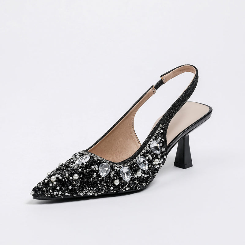 Women's Rhinestone Pointed Closed Toe Slingback Heels