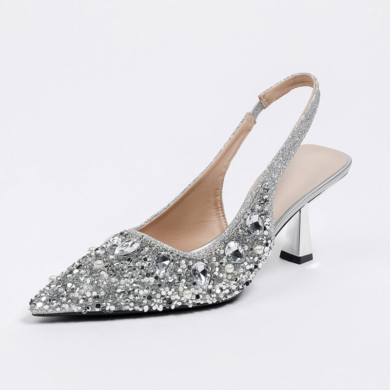 Women's Rhinestone Pointed Closed Toe Slingback Heels