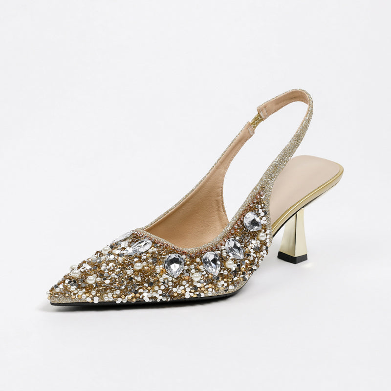 Women's Rhinestone Pointed Closed Toe Slingback Heels