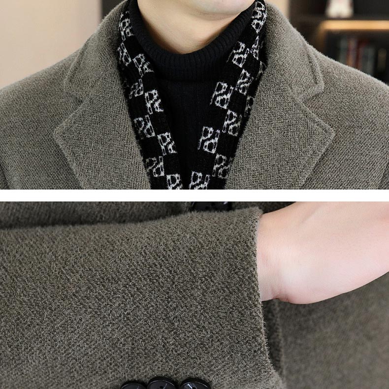 Men’s Stylish Notched Lapel Winter Tweed Jacket with White Duck Down Lining
