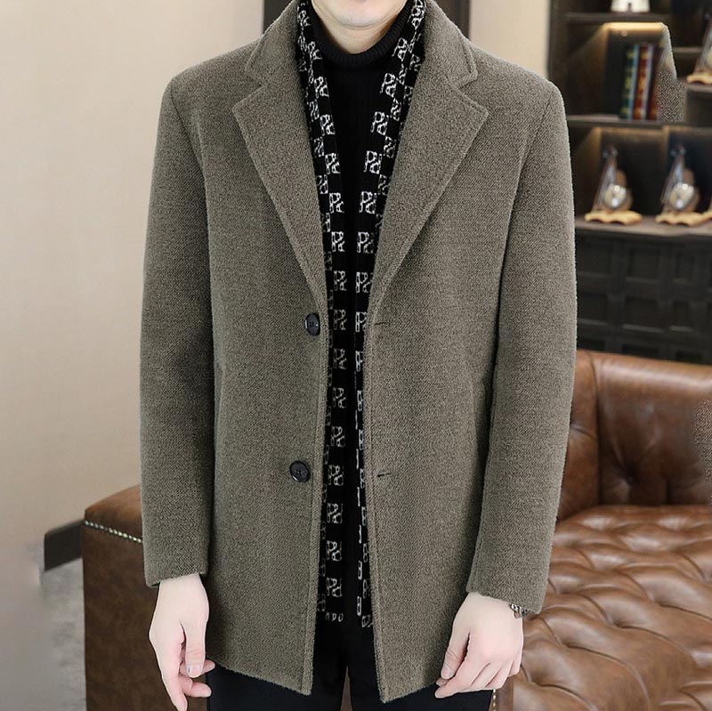 Men’s Stylish Notched Lapel Winter Tweed Jacket with White Duck Down Lining