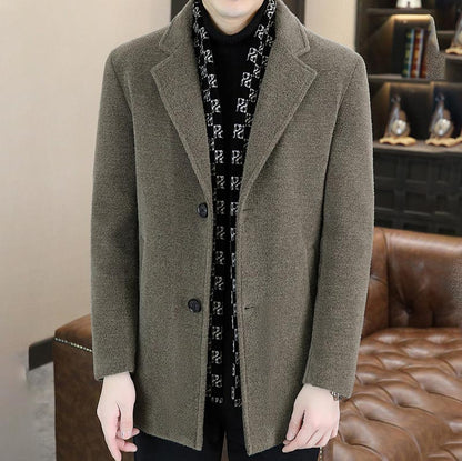 Men’s Stylish Notched Lapel Winter Tweed Jacket with White Duck Down Lining