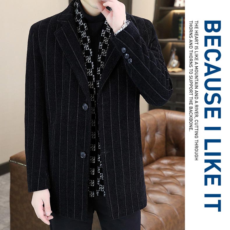 Men’s Stylish Notched Lapel Winter Tweed Jacket with White Duck Down Lining