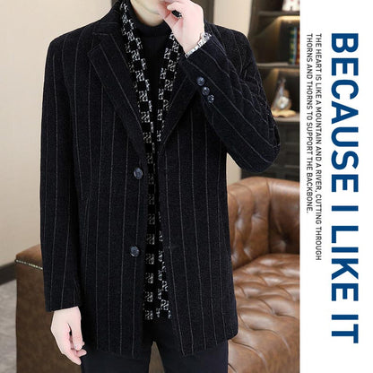 Men’s Stylish Notched Lapel Winter Tweed Jacket with White Duck Down Lining